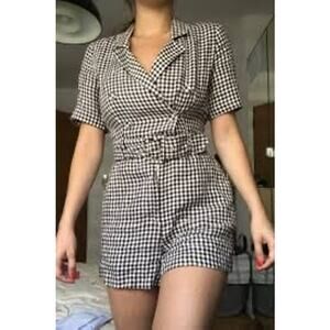 & Other Stories Brown Gingham Short Sleeve Belted Romper Size 6
